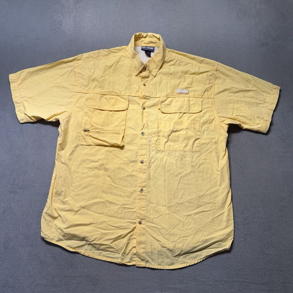 Reel Legends Men’s Large Fishing Shirt Yellow Short Sleeve Button Up Performance